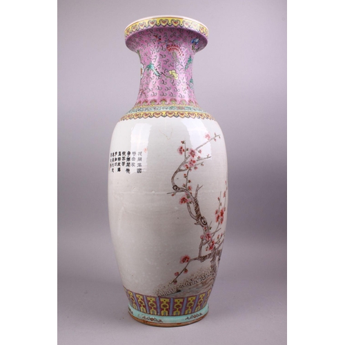 224 - A LARGE CHINESE FAMILLE ROSE PORCELAIN PEACOCK VASE, with decoration of peacocks in landscapes among... 