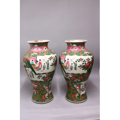 225 - A LARGE PAIR OF JAPANESE FAMILLE ROSE STYLE PORCELAIN VASES, decorated with canton style decoration ... 