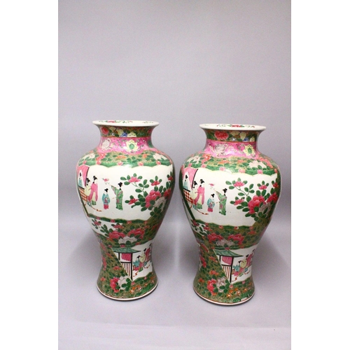 225 - A LARGE PAIR OF JAPANESE FAMILLE ROSE STYLE PORCELAIN VASES, decorated with canton style decoration ... 