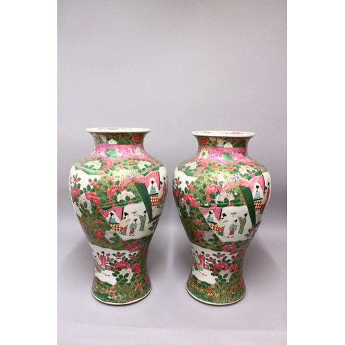 225 - A LARGE PAIR OF JAPANESE FAMILLE ROSE STYLE PORCELAIN VASES, decorated with canton style decoration ... 