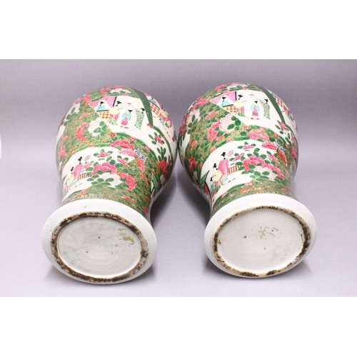 225 - A LARGE PAIR OF JAPANESE FAMILLE ROSE STYLE PORCELAIN VASES, decorated with canton style decoration ... 