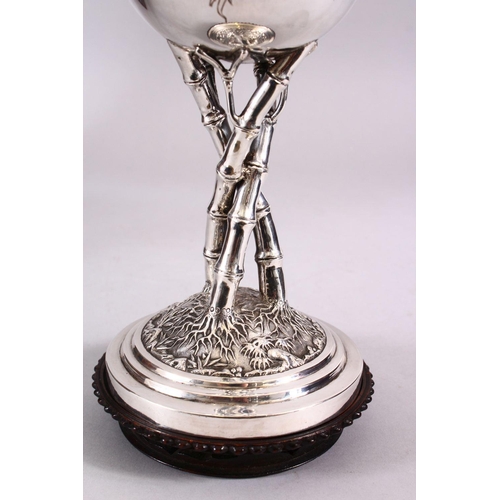 236 - A FINE 19TH / 20TH CENTURY CHINESE SILVER PRESENTATION DRAGON & BAMBOO GOBLET-  HUNG CHONG SHANGHAI ... 