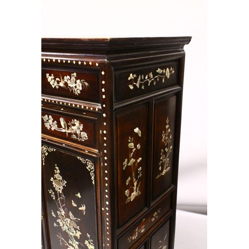 245 - A 20TH CENTURY ROYAL VIETNAM INLAID AND SIGNED MOTHER OF PEARL CABINET, the cabinet with 9 panels of... 