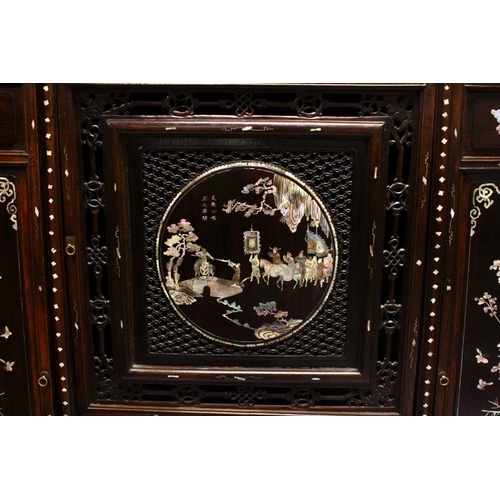 245 - A 20TH CENTURY ROYAL VIETNAM INLAID AND SIGNED MOTHER OF PEARL CABINET, the cabinet with 9 panels of... 