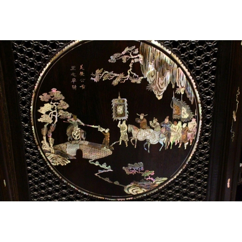 245 - A 20TH CENTURY ROYAL VIETNAM INLAID AND SIGNED MOTHER OF PEARL CABINET, the cabinet with 9 panels of... 