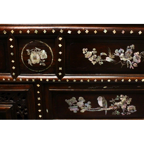 245 - A 20TH CENTURY ROYAL VIETNAM INLAID AND SIGNED MOTHER OF PEARL CABINET, the cabinet with 9 panels of... 