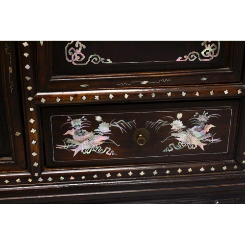 245 - A 20TH CENTURY ROYAL VIETNAM INLAID AND SIGNED MOTHER OF PEARL CABINET, the cabinet with 9 panels of... 