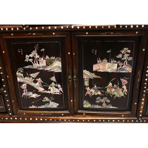 245 - A 20TH CENTURY ROYAL VIETNAM INLAID AND SIGNED MOTHER OF PEARL CABINET, the cabinet with 9 panels of... 