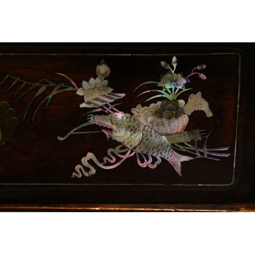 245 - A 20TH CENTURY ROYAL VIETNAM INLAID AND SIGNED MOTHER OF PEARL CABINET, the cabinet with 9 panels of... 