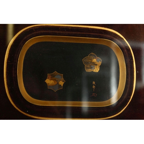 246 - A JAPANESE MEIJI / TAISHO LACQUER FRAMED PANELS IN THE MANNER OF NAMIKI , each plaque decorated with... 