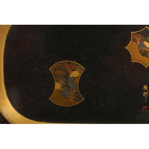 246 - A JAPANESE MEIJI / TAISHO LACQUER FRAMED PANELS IN THE MANNER OF NAMIKI , each plaque decorated with... 