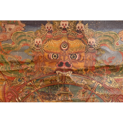 267 - A 19TH CENTURY CHINESE THANKA, depicting the twelve panels of reincarnation, signed to the reverse, ... 