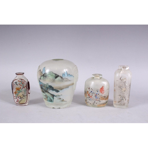 274 - A CHINESE REVERSE PAINTED GLASS VASE, and three snuff bottles.