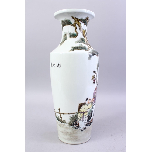 28 - A GOOD CHINESE REPUBLIC STYLE FAMILLE ROSE PORCELAIN VASE, decorated with scenes of figures in lands... 