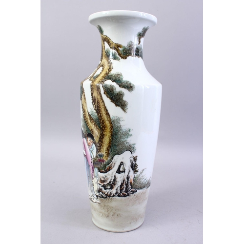 28 - A GOOD CHINESE REPUBLIC STYLE FAMILLE ROSE PORCELAIN VASE, decorated with scenes of figures in lands... 