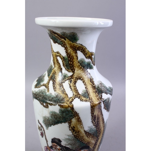 28 - A GOOD CHINESE REPUBLIC STYLE FAMILLE ROSE PORCELAIN VASE, decorated with scenes of figures in lands... 