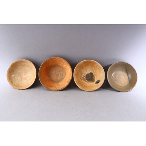 283 - A GROUP OF FOUR EARLY CHINESE EARTHENWARE CIRCULAR BOWLS, various sizes.