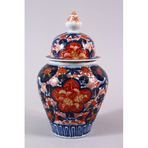 3 - A JAPANESE MEIJI PERIOD IMARI PORCELAIN VASE & COVER, decorated with typical imari palate, of bamboo... 