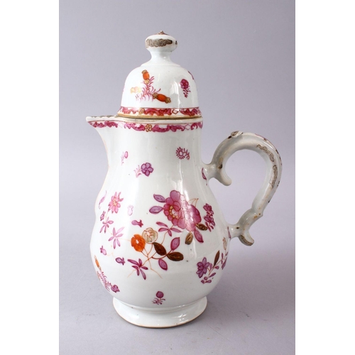 30 - A GOOD 18TH CENTURY CHINESE QIANLONG STYLE PORCELAIN COFFEE POT, with typical qianlong floral decora... 