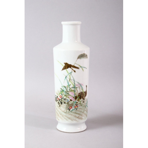 319 - A PAIR OF SMALL REPUBLIC STYLE BOTTLES VASES, each painted with geese amongst flowers with calligrap... 