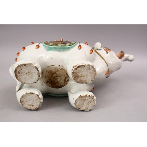 338 - A GOOD JAPANESE MEIJI PERIOD KUTANI PORCELAIN ELEPHANT FIGURE, the figure in a striding pose with ku... 