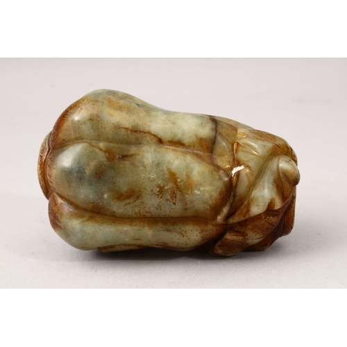 352 - A GOOD 20TH CENTURY CHINESE CARVED JADE BRUSH WASH IN THE FORM OF A FRUIT, 9cm wide.