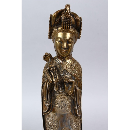 366 - A PAIR OF 19TH / 20TH CENTURY GILT WHITE METAL FIGURES OF EMPEROR AND EMPRESS, both depicted weating... 