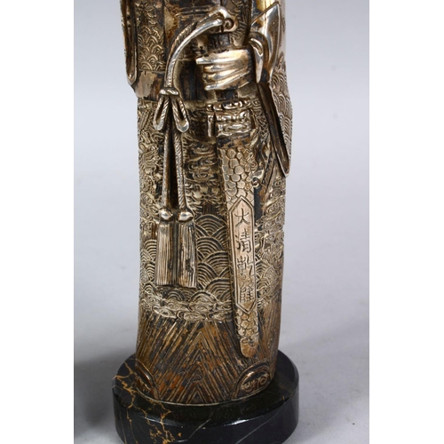 366 - A PAIR OF 19TH / 20TH CENTURY GILT WHITE METAL FIGURES OF EMPEROR AND EMPRESS, both depicted weating... 