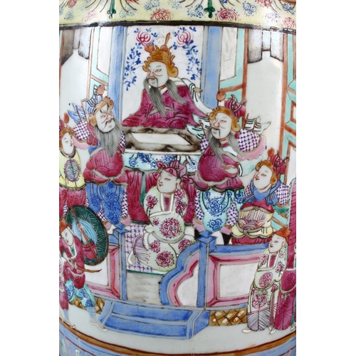 372 - A GOOD PAIR OF 19TH CENTURY CANTON CHINESE FAMILLE ROSE PORCELAIN VASES, the body with a pink ground... 