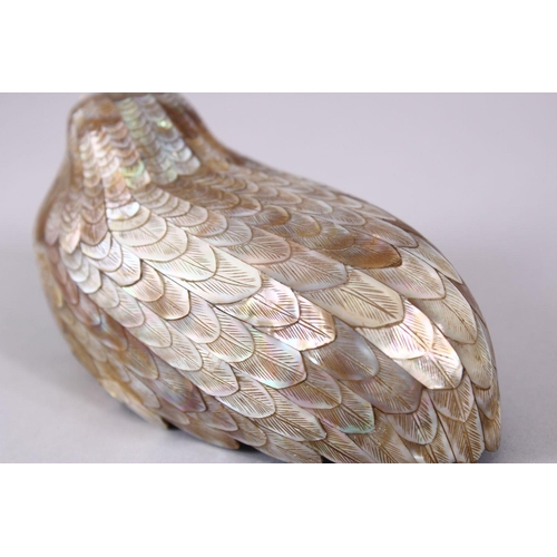 378 - A FINE PAIR OF JAPANESE MEIJI PERIOD MOTHER OF PEARL & IVORY LIDDED BOXES AS BIRDS, the birds formed... 