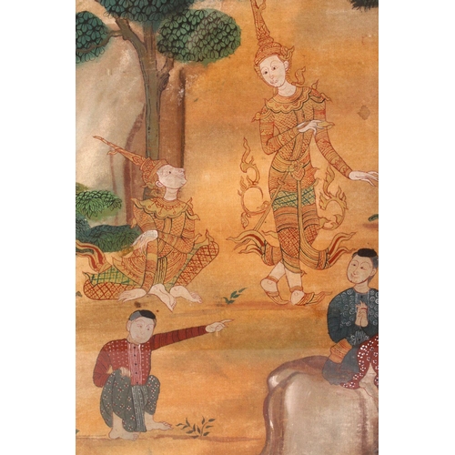 385 - A TIBETAN SCHOOL, pair of dancers in a landscape setting with other figures, 62cm x 52cm, and a pair... 