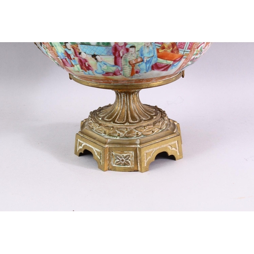 389 - A GOOD 19TH CENTURY CANTON PORCELAIN BOWL, with French ormolu mounts, the bowl painted with panels o... 