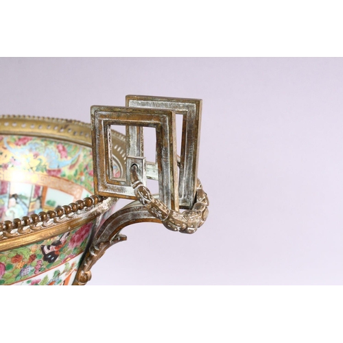 389 - A GOOD 19TH CENTURY CANTON PORCELAIN BOWL, with French ormolu mounts, the bowl painted with panels o... 