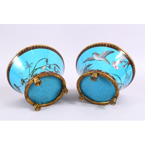 39 - A PAIR OF JAPANESE MEIJI PERIOD CLOISONNE JARDINIERE'S, each with turquoise enamel ground with gilt ... 