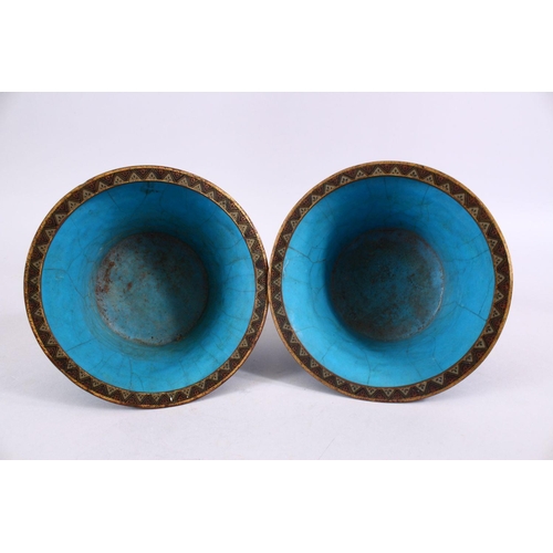 39 - A PAIR OF JAPANESE MEIJI PERIOD CLOISONNE JARDINIERE'S, each with turquoise enamel ground with gilt ... 