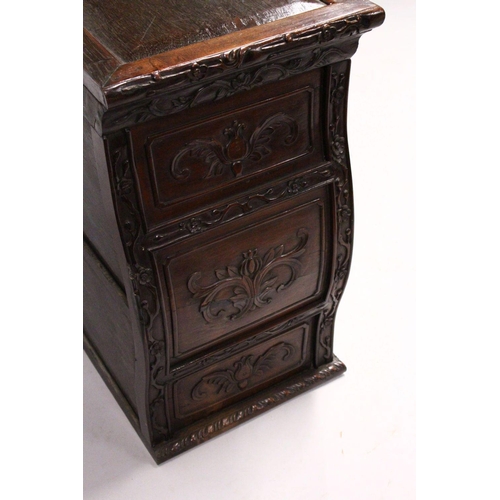 397 - A GOOD 19TH CENTURY CHINESE CARVED HARDWOOD / HONGMU CABINET ON STAND, the cabinet with an opening d... 