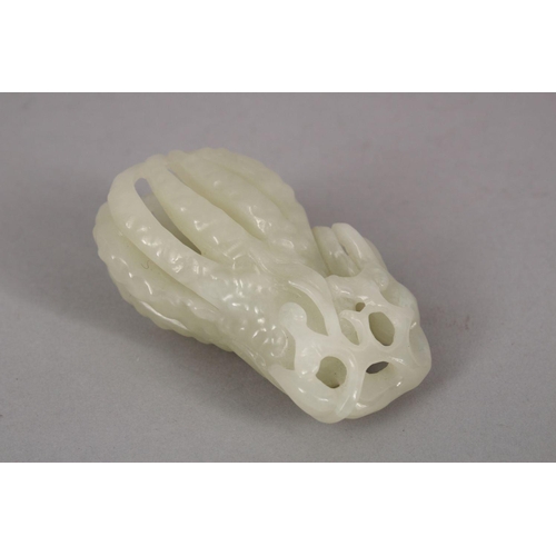 444 - A GOOD CHINESE CARVED WHITE JADE FINGER CITRON, 8cm.