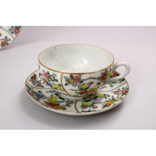 447 - AN ORIENTAL FAMILLE ROSE PORCELAIN PART TEA SERVICE, WITH FLORAL DECORATION, the bases with black se... 