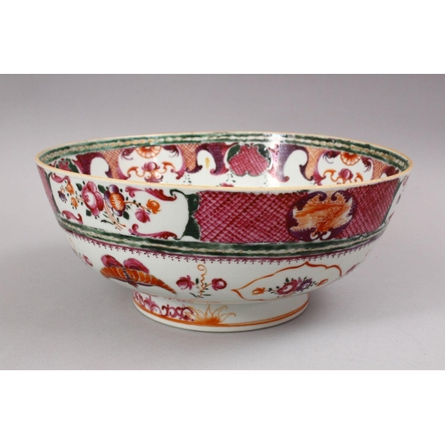 455 - A GOOD 18TH CENTURY CHINESE QIANLONG MANDARIN PORCELAIN BOWL, decorated with scenes of flora and but... 