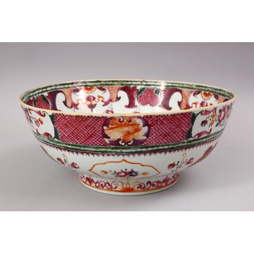 455 - A GOOD 18TH CENTURY CHINESE QIANLONG MANDARIN PORCELAIN BOWL, decorated with scenes of flora and but... 