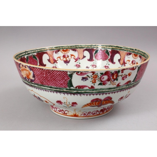 455 - A GOOD 18TH CENTURY CHINESE QIANLONG MANDARIN PORCELAIN BOWL, decorated with scenes of flora and but... 