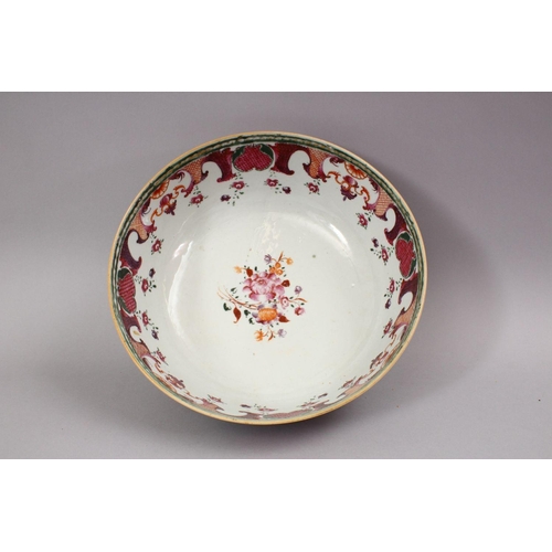 455 - A GOOD 18TH CENTURY CHINESE QIANLONG MANDARIN PORCELAIN BOWL, decorated with scenes of flora and but... 