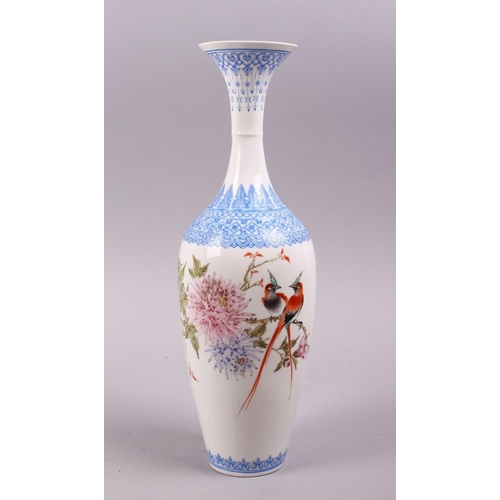 492 - A CHINESE REPUBLIC STYLE FAMILLE ROSE EGGSHELL PORCELAIN VASE, decorated with birds amongst flora an... 