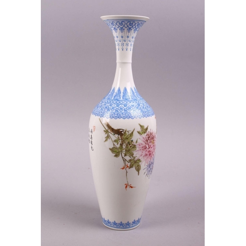 492 - A CHINESE REPUBLIC STYLE FAMILLE ROSE EGGSHELL PORCELAIN VASE, decorated with birds amongst flora an... 