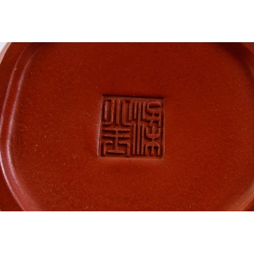 501 - A GOOD CHINESE YIXING CLAY BAMBOO FORMED TEA POT, The base with an impressed seal mark, 11cm high.