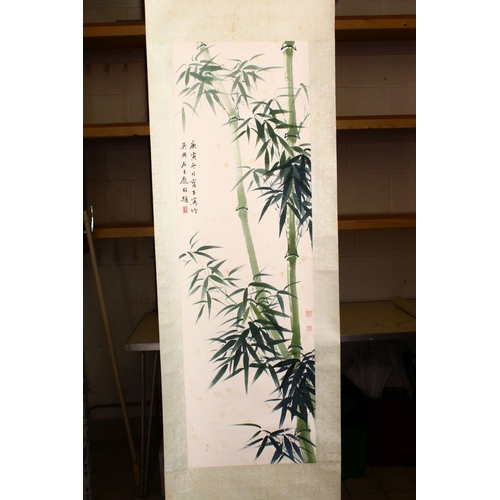 525 - A GOOD 20TH CENTURY CHINESE SCROLL PAINTING depicting a flowering cherry blossom tree, image size 68... 