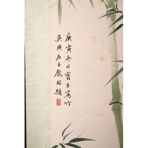 525 - A GOOD 20TH CENTURY CHINESE SCROLL PAINTING depicting a flowering cherry blossom tree, image size 68... 