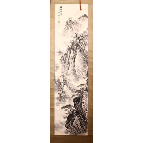 533 - A 20TH CENTURY CHINESE SCROLL PAINTING, of a mountainous landscape, together with another landscape ... 