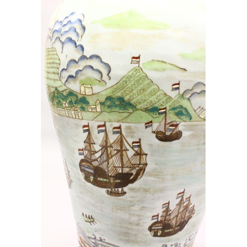 537 - A LARGE 20TH CENTURY CHINESE PORCELAIN LIDDED URN - NAUTICAL EUROPEAN SCENES, the body of the large ... 