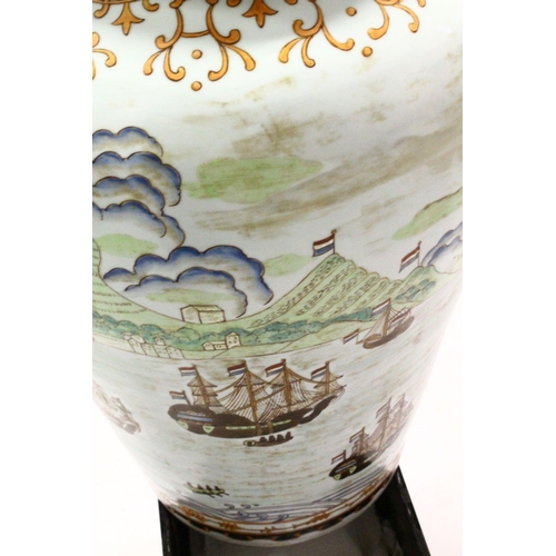 537 - A LARGE 20TH CENTURY CHINESE PORCELAIN LIDDED URN - NAUTICAL EUROPEAN SCENES, the body of the large ... 